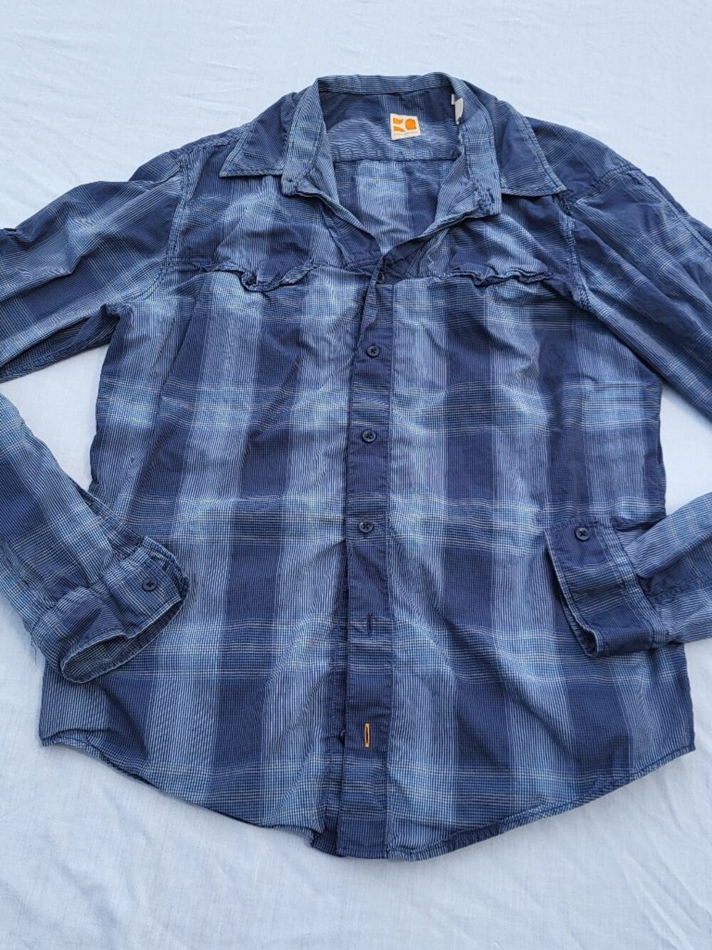 Boss Orange Shirt Men's XL Blue Plaid Button Up Long Sleeve Pockets Streetwear